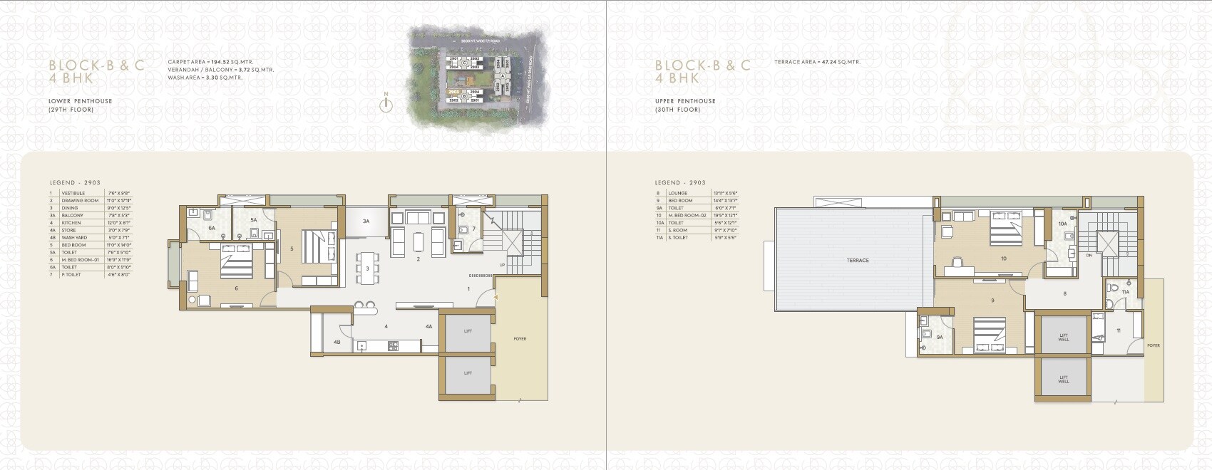 Floor plan of 4 BHK 2094 Sq. Ft. Penthouse in Goyal Orchid Gold, Ahmedabad