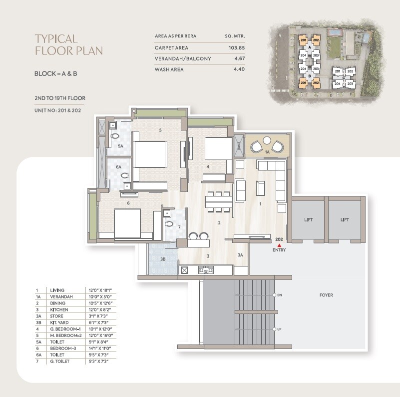 Floor plan of 3 BHK 1118 Sq. Ft. Apartment in Goyal Orchid Regal, Ahmedabad