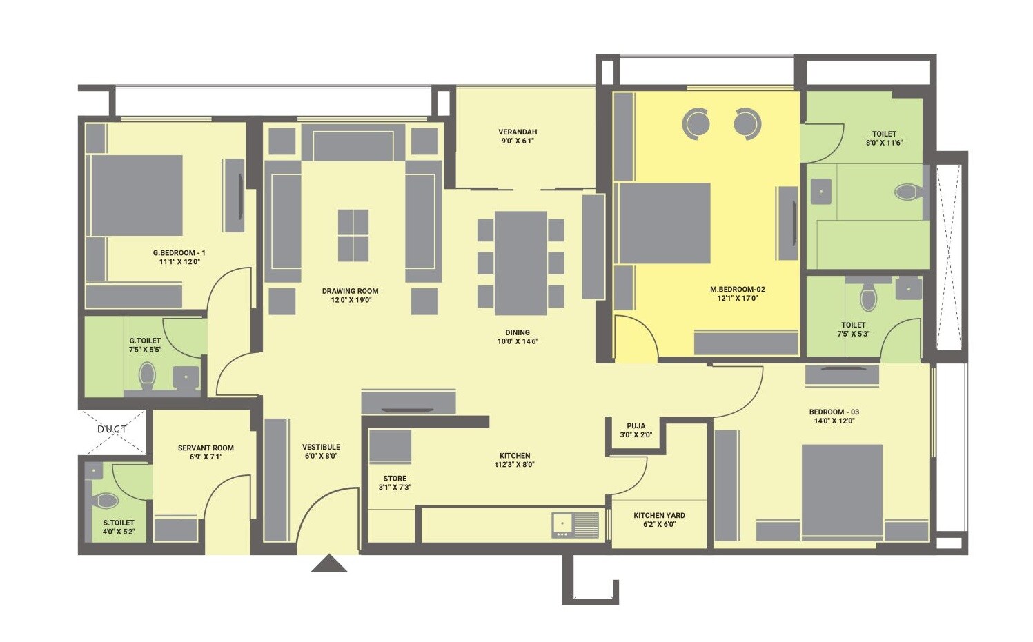 Floor plan of 3 BHK 2598 Sq. Ft. Apartment in Goyal Riviera Springs, Ahmedabad