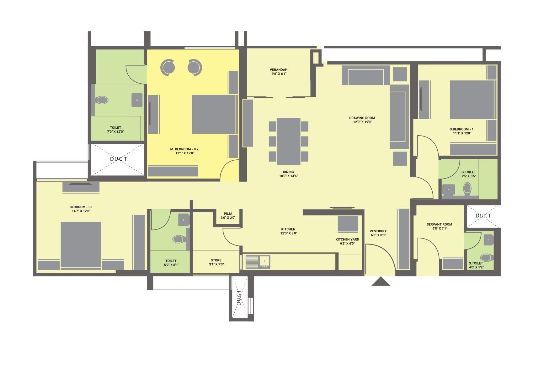 Floor plan of 3 BHK 2634 Sq. Ft. Apartment in Goyal Riviera Springs, Ahmedabad