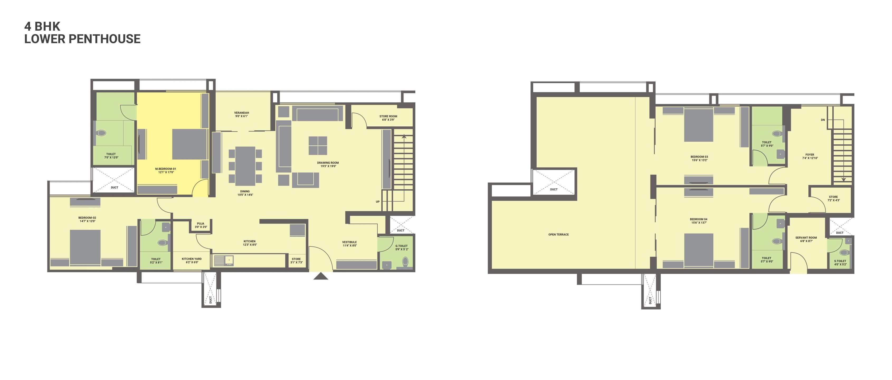 Floor plan of 4 BHK 4494 Sq. Ft. Penthouse in Goyal Riviera Springs, Ahmedabad