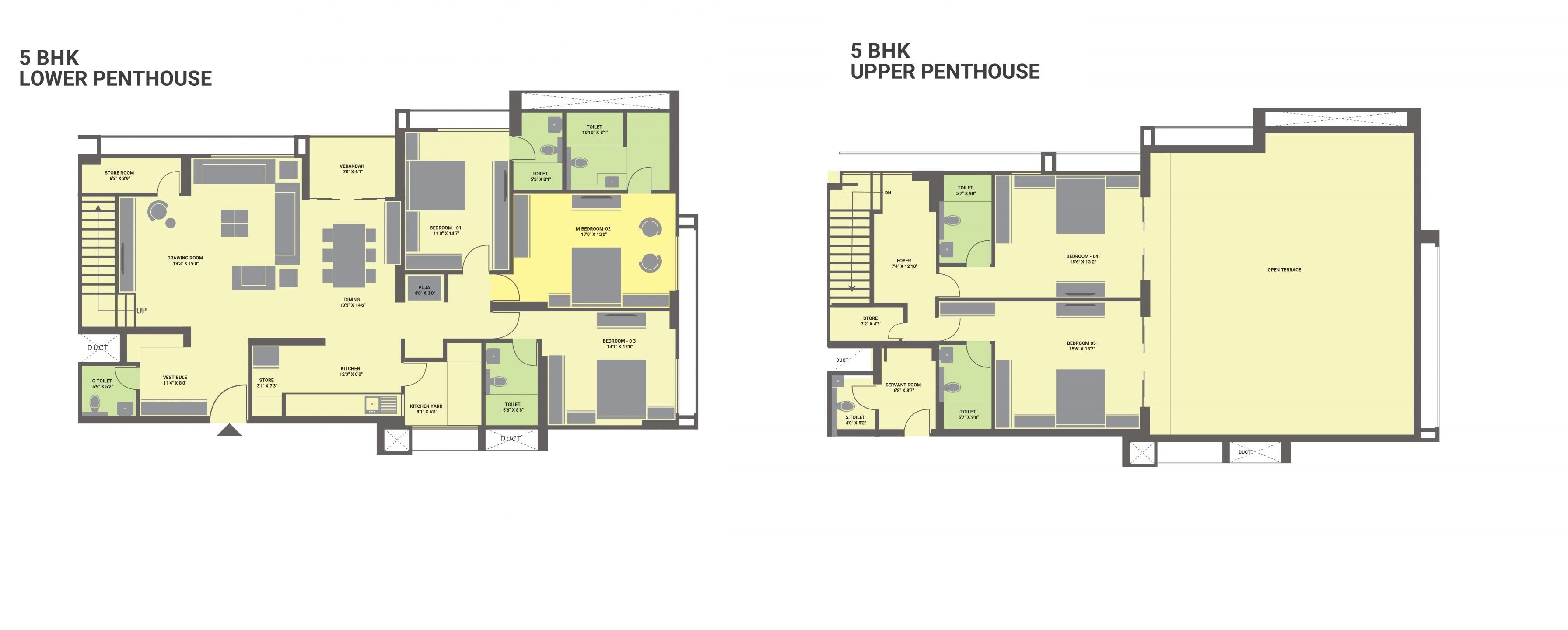 Floor plan of 5 BHK 5152 Sq. Ft. Penthouse in Goyal Riviera Springs, Ahmedabad