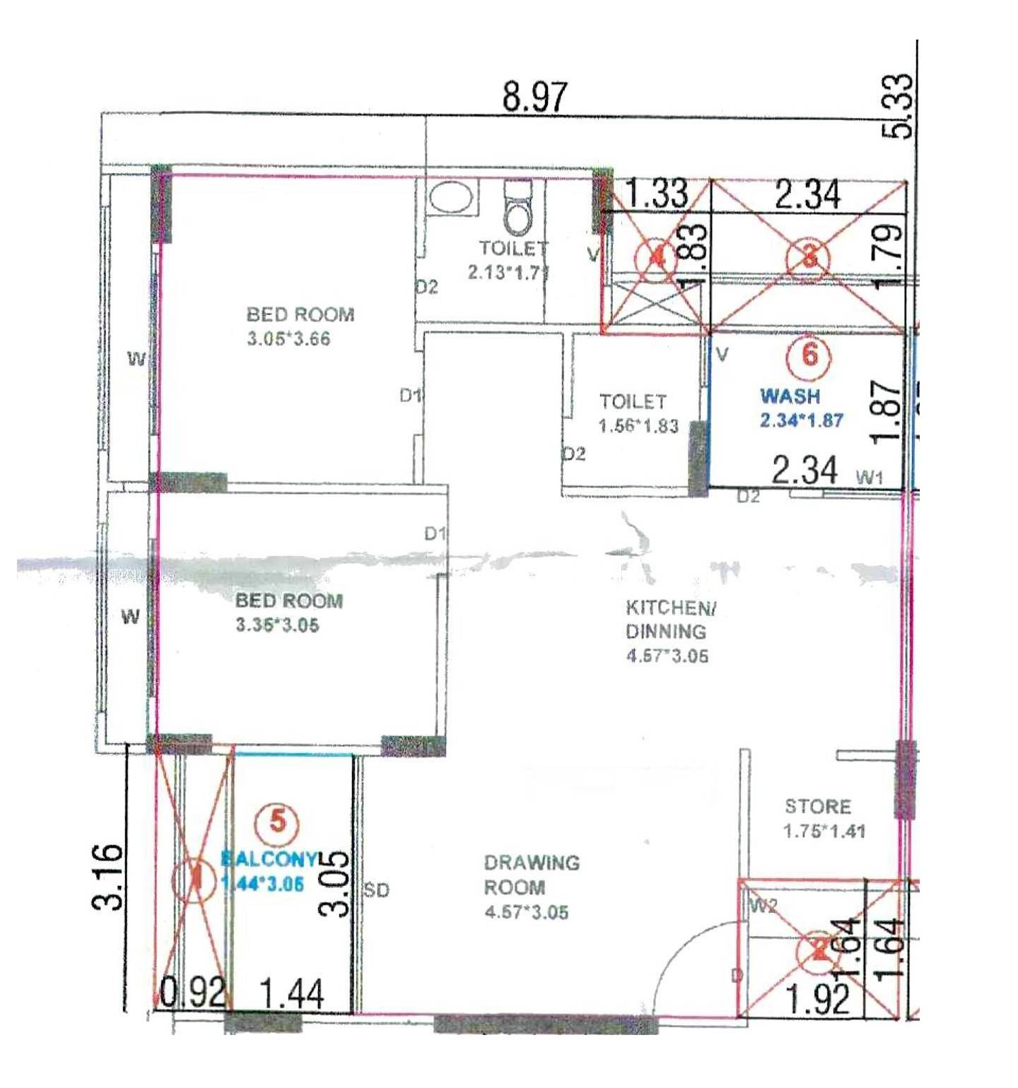 Floor plan of 2 BHK 1485 Sq. Ft. Apartment in Green Rivera Heights, Ahmedabad