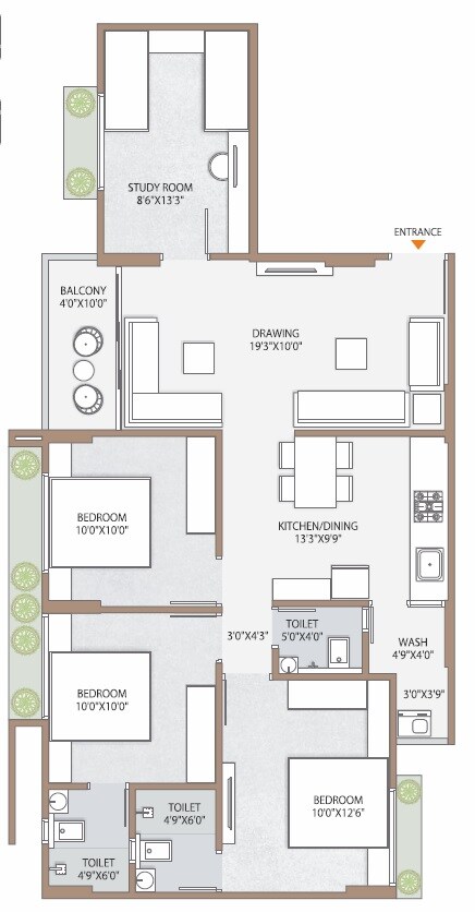 Floor plan of 3 BHK 929 Sq. Ft. Apartment in Gunatit Antilia One, Ahmedabad