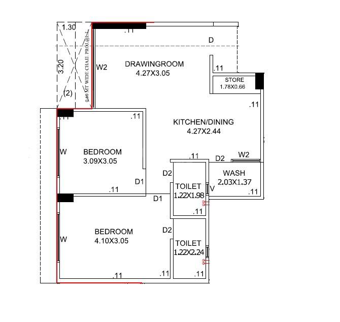Floor plan of 2 BHK 576 Sq. Ft. Apartment in Happy Aadesh, Ahmedabad