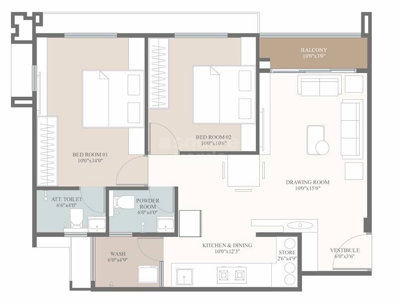 2 BHK 1260 Sq. Ft. Apartment
