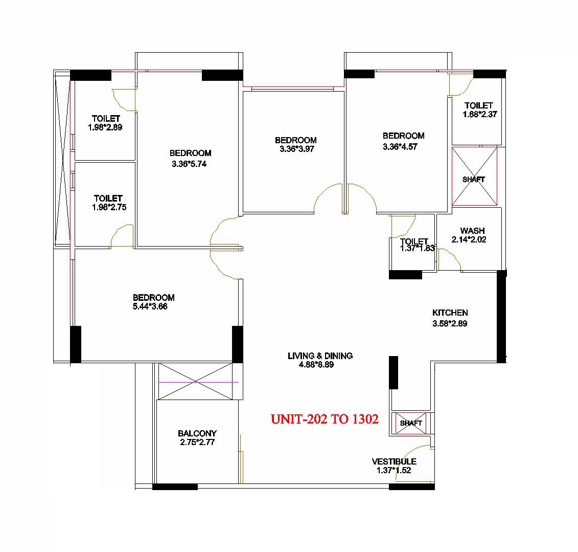 Floor plan of 4 BHK 1592 Sq. Ft. Apartment in Hari Aadhya, Ahmedabad
