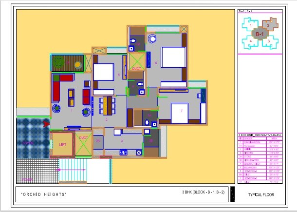 Floor plan of 4 BHK 1960 Sq. Ft. Apartment in HN Safal Applewoods Orchid heights, Ahmedabad
