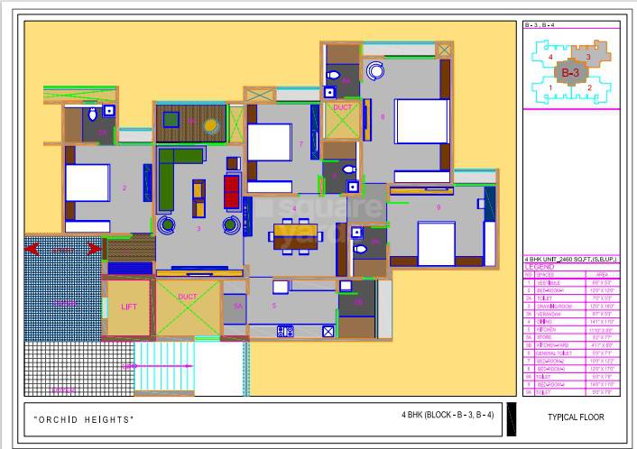 Floor plan of 4 BHK 2460 Sq. Ft. Apartment in HN Safal Applewoods Orchid heights, Ahmedabad