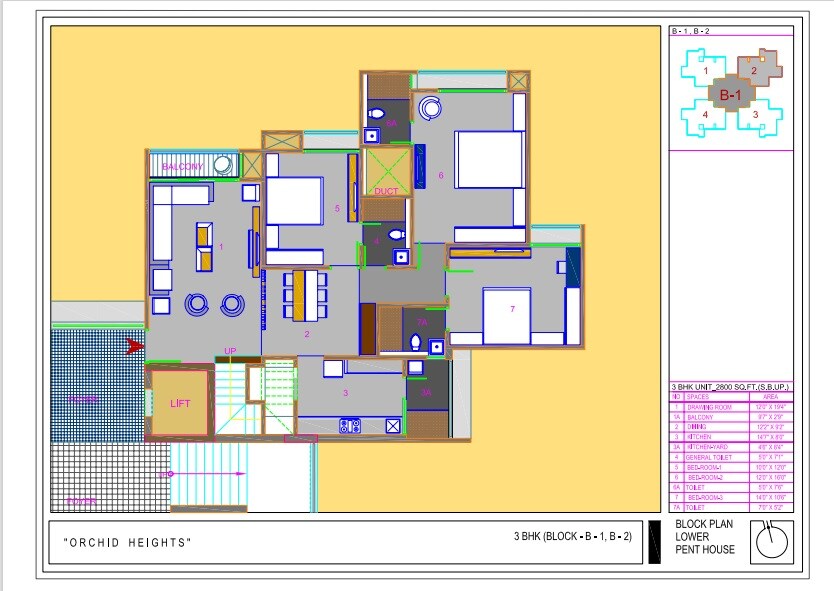 Floor plan of 3 BHK 2800 Sq. Ft. Penthouse in HN Safal Applewoods Orchid heights, Ahmedabad