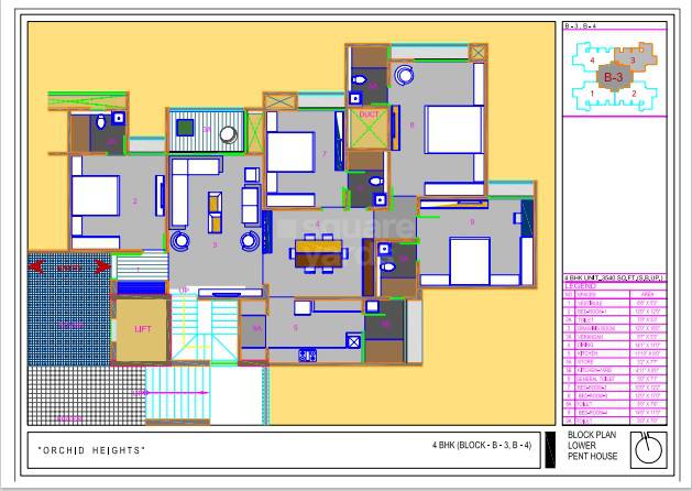 Floor plan of 4 BHK 3540 Sq. Ft. Penthouse in HN Safal Applewoods Orchid heights, Ahmedabad