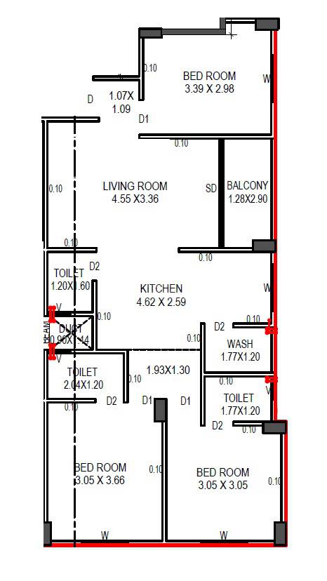 Floor plan of 2 BHK 740 Sq. Ft. Apartment in HND Kushal Apartment, Ahmedabad