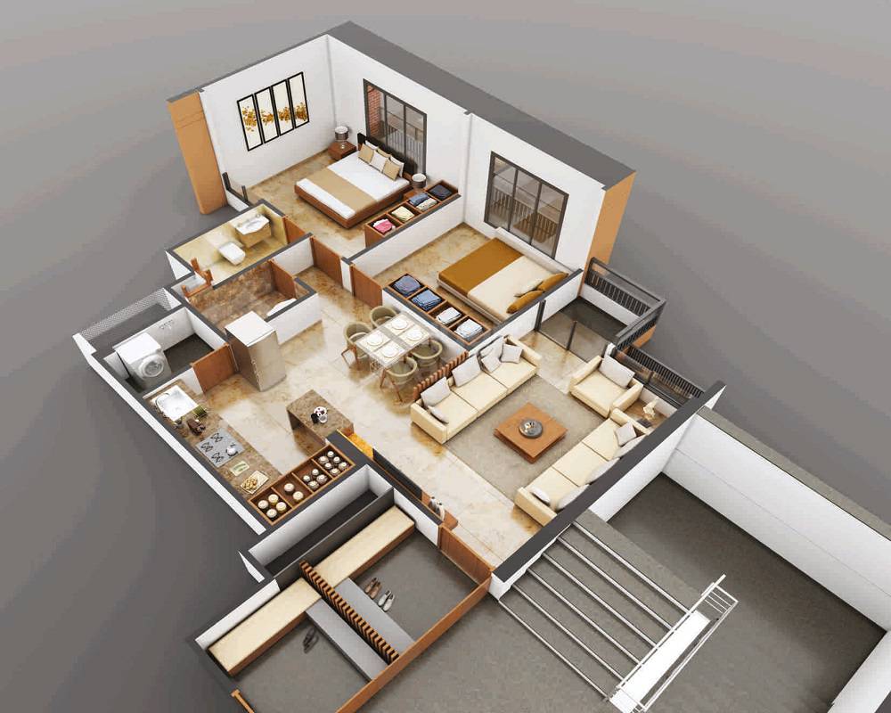 Floor plan of 2 BHK 1184 Sq. Ft. Apartment in HR Evans, Ahmedabad