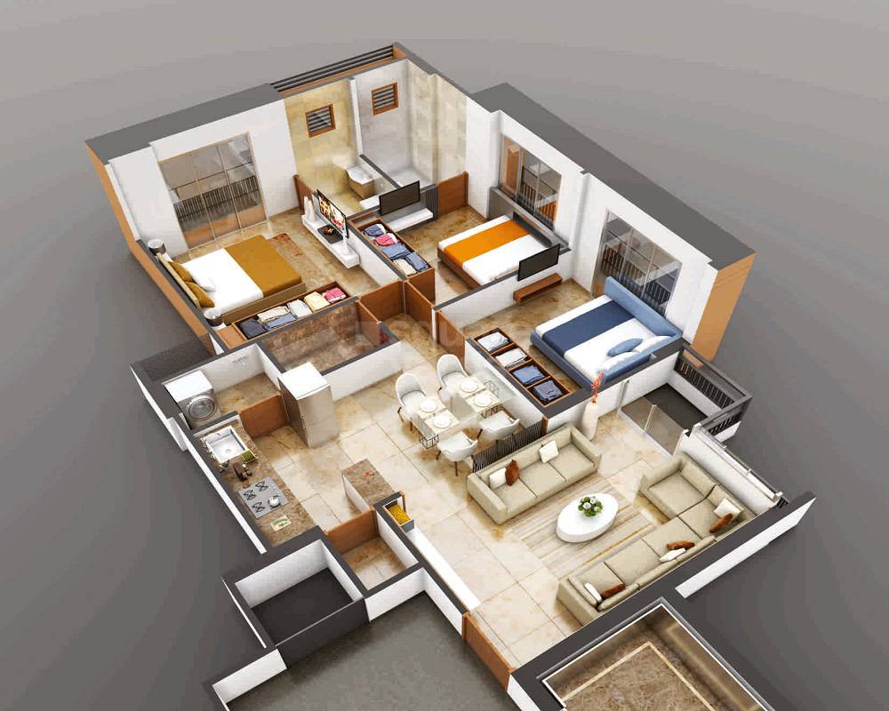 Floor plan of 3 BHK 1431 Sq. Ft. Apartment in HR Evans, Ahmedabad