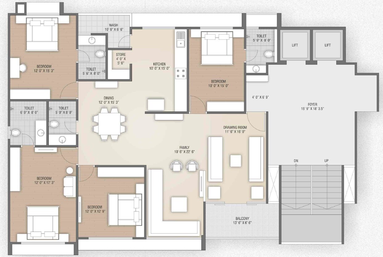 4 BHK 3000 Sq. Ft. Apartment