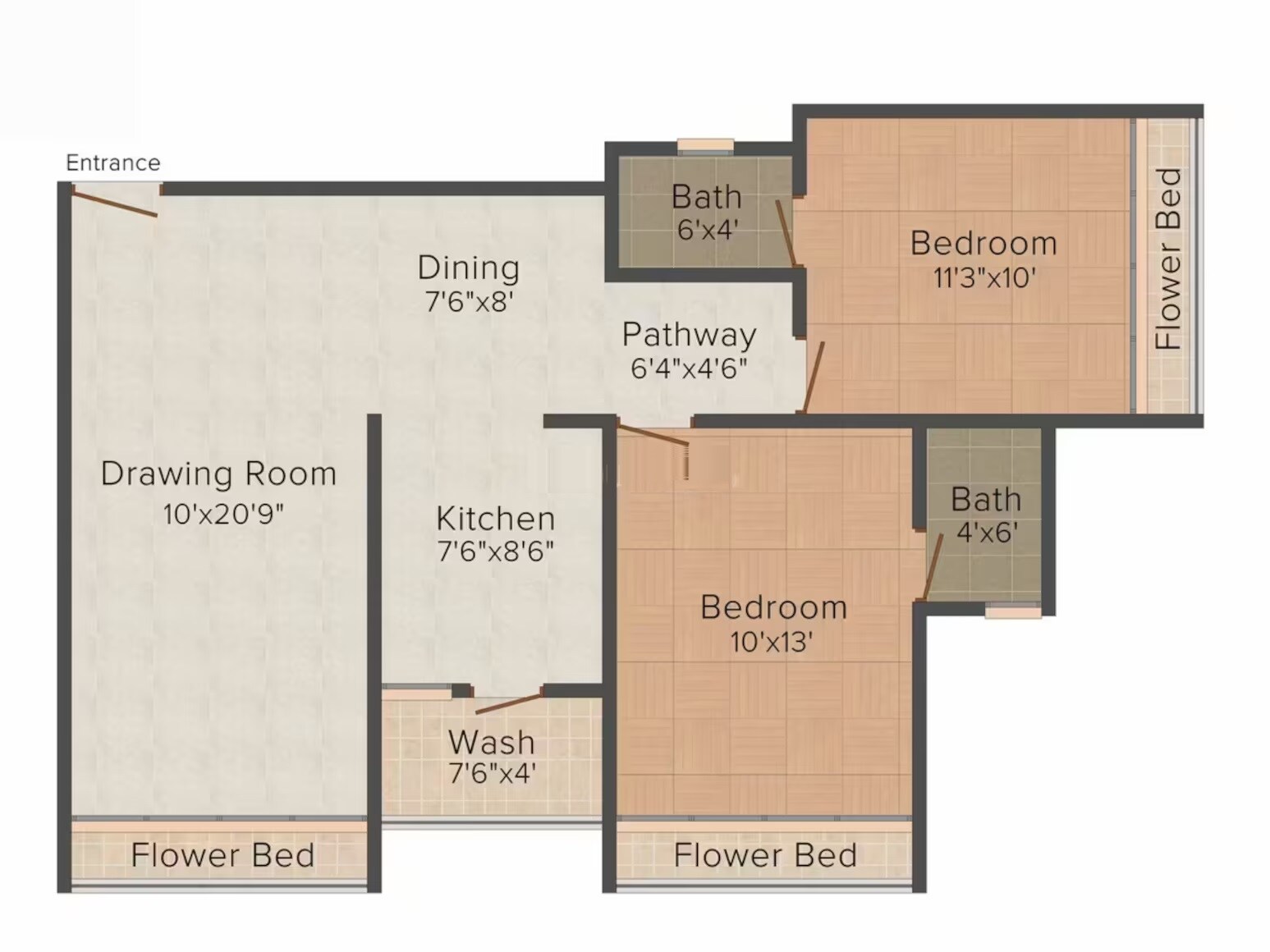 Floor plan of 2 BHK Apartment - 1377 sq. ft. in Infinity Hateem Enclave, Ahmedabad