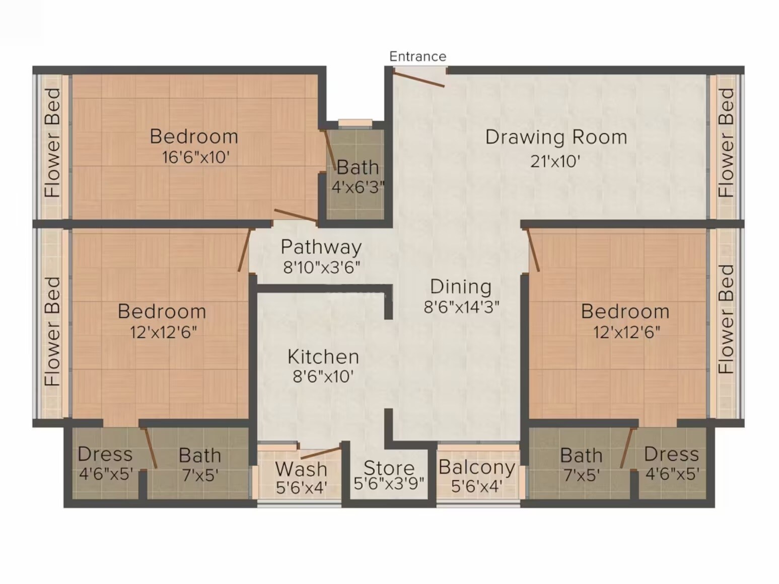 Floor plan of 3 BHK Apartment - 2250 sq. ft. in Infinity Hateem Enclave, Ahmedabad