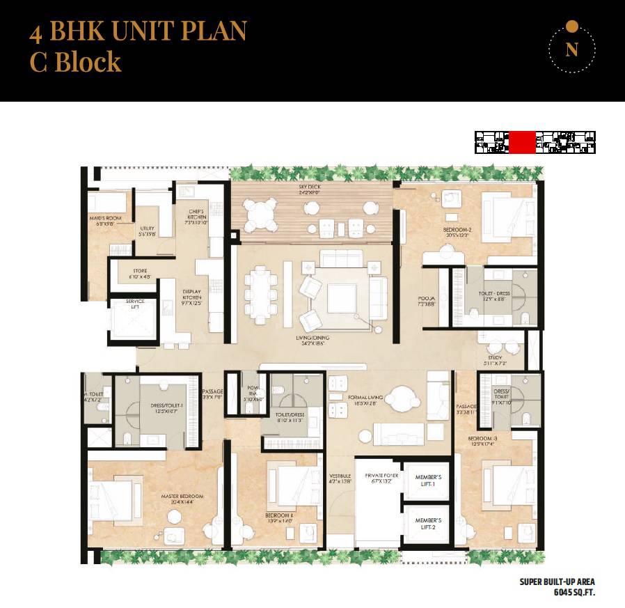 Floor plan of 4 BHK 6045 Sq. Ft. Apartment in Iscon Vogue, Ahmedabad