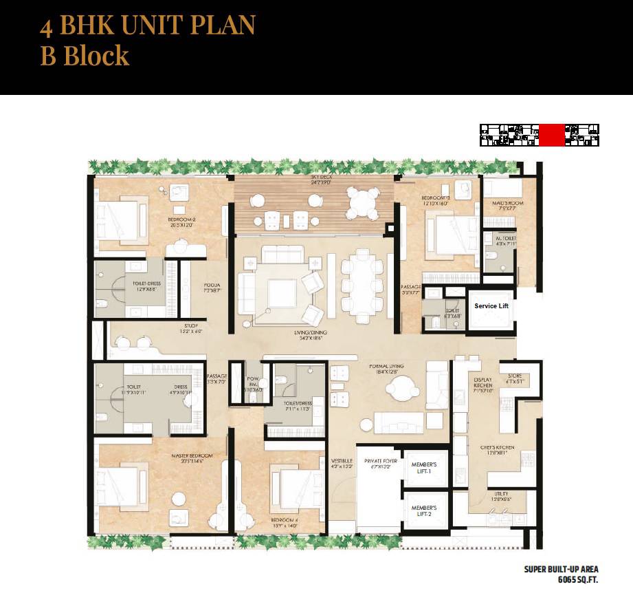 Floor plan of 4 BHK 6065 Sq. Ft. Apartment in Iscon Vogue, Ahmedabad
