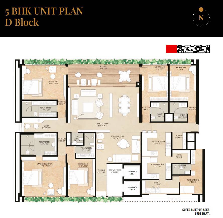 Floor plan of 5 BHK 6790 Sq. Ft. Apartment in Iscon Vogue, Ahmedabad