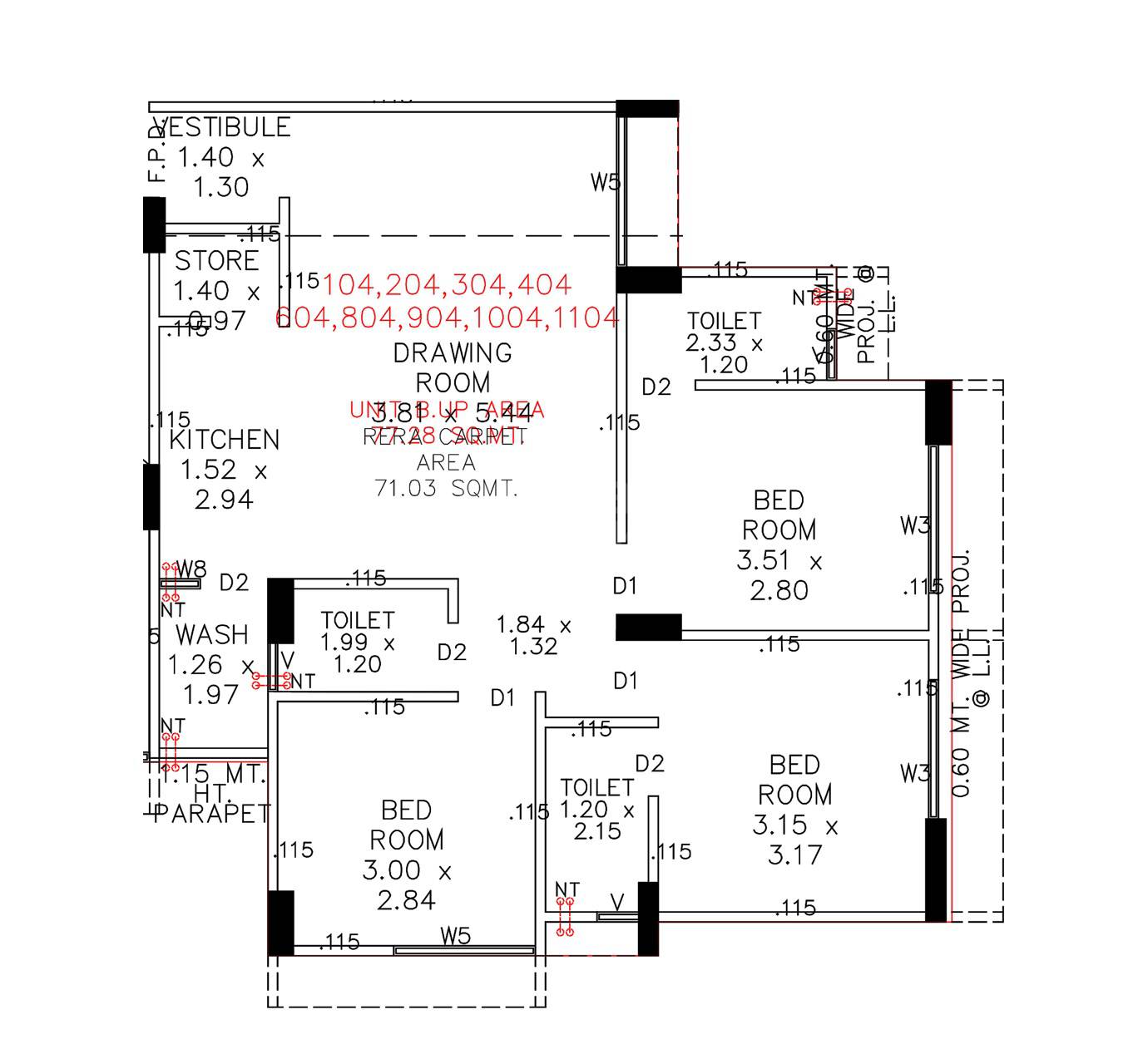 Floor plan of 3 BHK 765 Sq. Ft. Apartment in Jade Vertex Luxuria, Ahmedabad