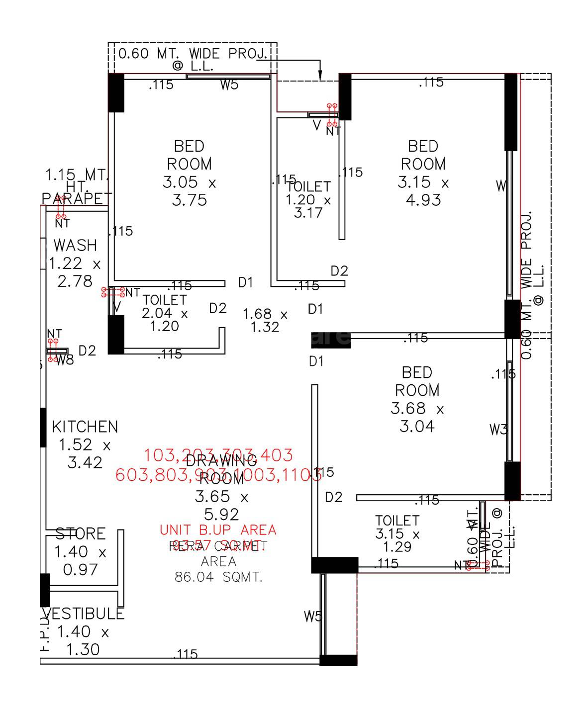 Floor plan of 3 BHK 926 Sq. Ft. Apartment in Jade Vertex Luxuria, Ahmedabad