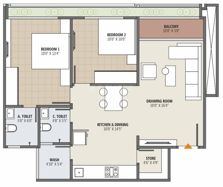 Floor plan of 2 BHK 1314 Sq. Ft. Apartment in Jay Visat Mangalya, Ahmedabad