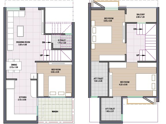 Floor plan of 3 BHK Villa - 860 sq. ft. in Jeet City, Ahmedabad