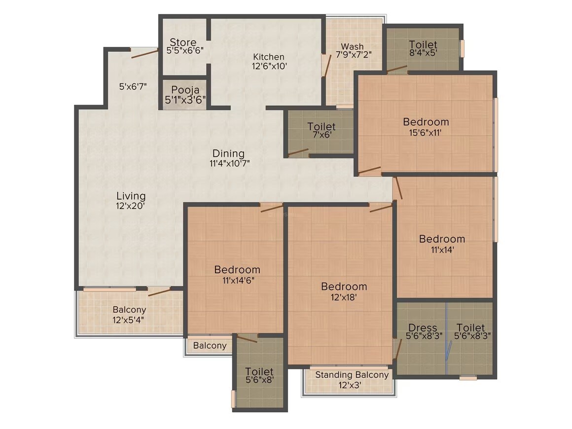 Floor plan of 4 BHK 2415 Sq. Ft. Apartment in JP Iscon Platinum, Ahmedabad