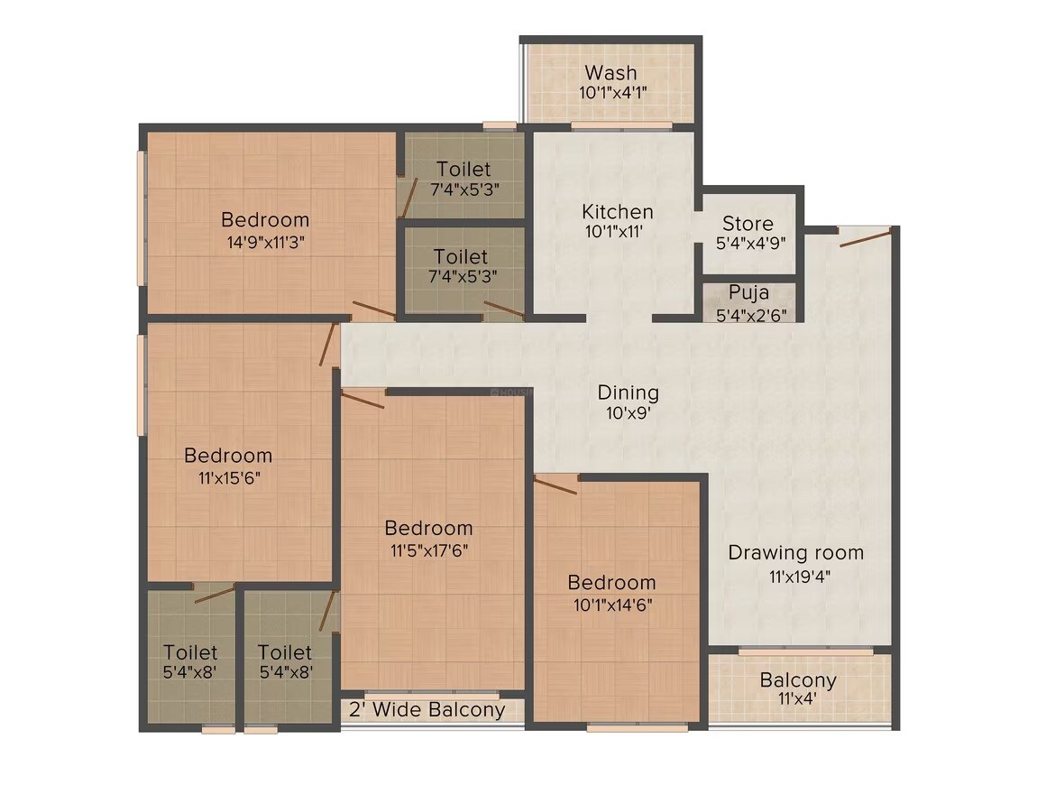 Floor plan of 4 BHK 2950 Sq. Ft. Apartment in JP Iscon Platinum, Ahmedabad