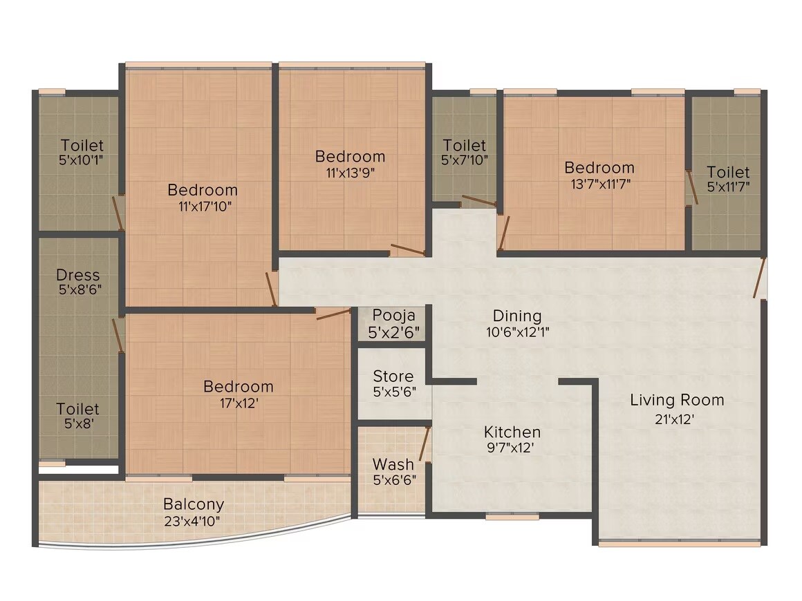 Floor plan of 4 BHK 2965 Sq. Ft. Apartment in JP Iscon Platinum, Ahmedabad