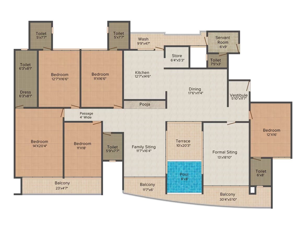 Floor plan of 5 BHK 5700 Sq. Ft. Apartment in JP Iscon Platinum, Ahmedabad