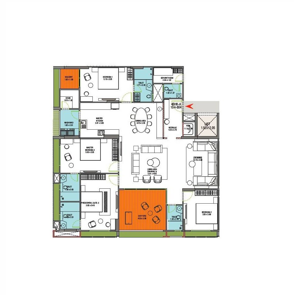Floor plan of 4 BHK 2370 Sq. Ft. Apartment in JP Vaikunth, Ahmedabad