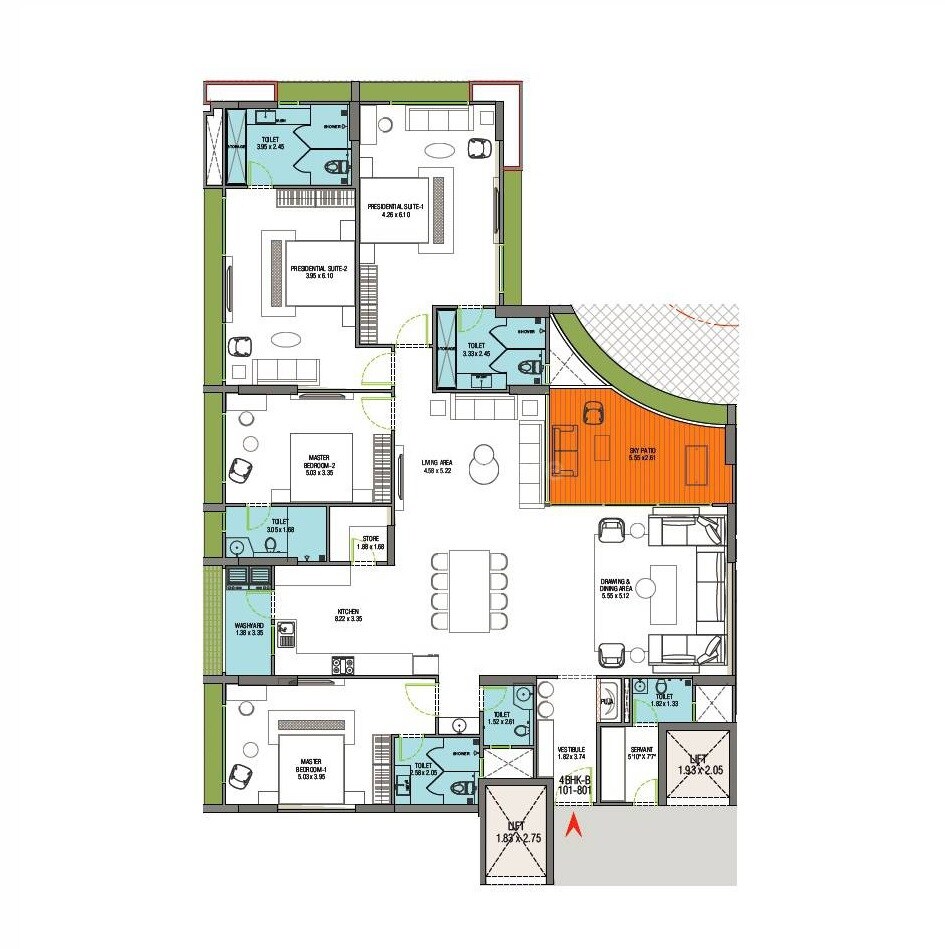 Floor plan of 4 BHK 2748 Sq. Ft. Apartment in JP Vaikunth, Ahmedabad