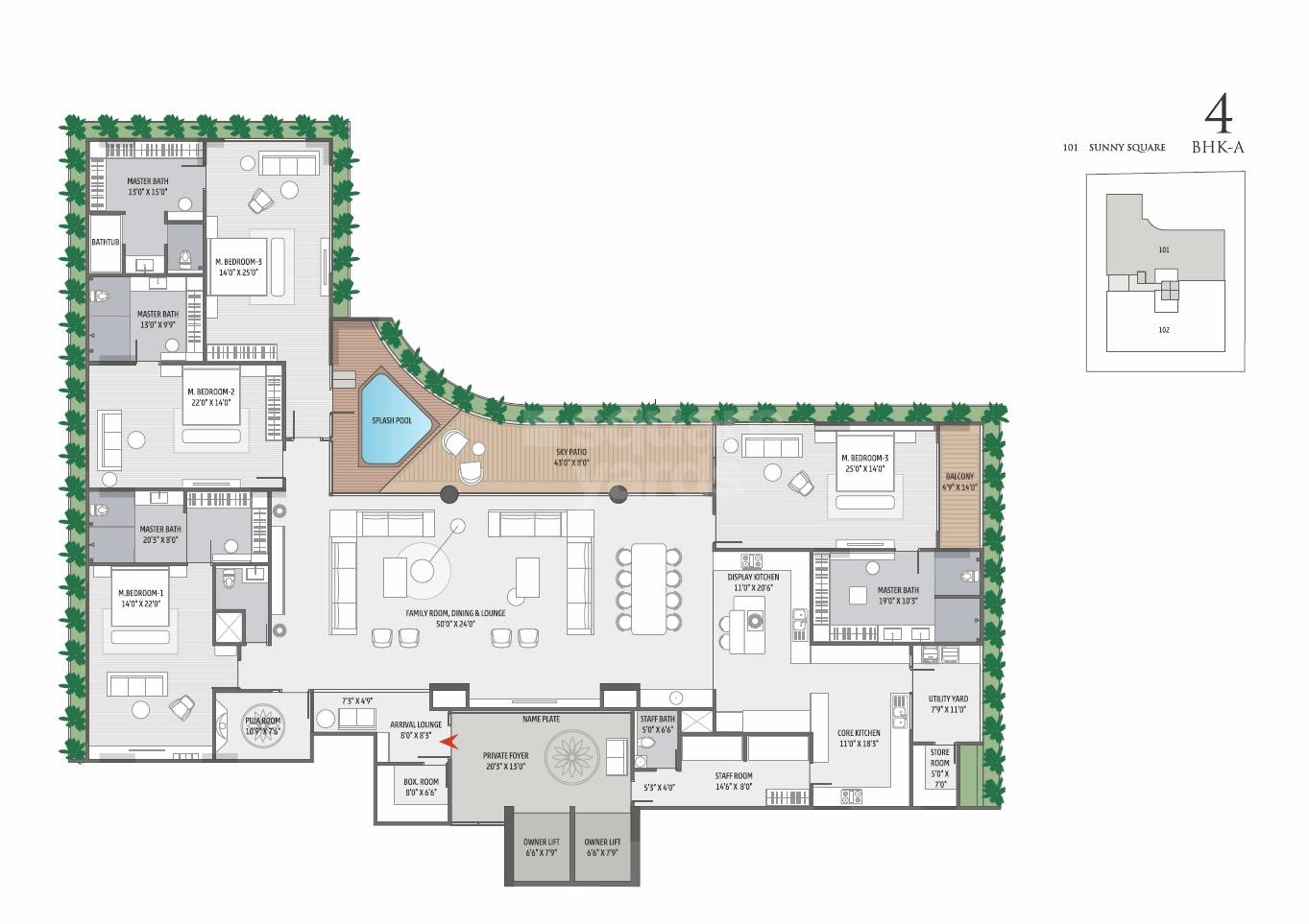 Floor plan of 4 BHK 4090 Sq. Ft. Penthouse in JP Vaikunth, Ahmedabad