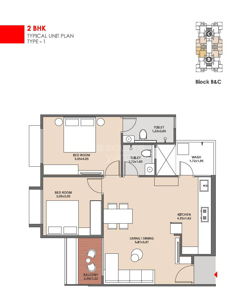 Floor plan of 2 BHK 1332 Sq. Ft. Apartment in Kaavyaratna Pravesh, Ahmedabad