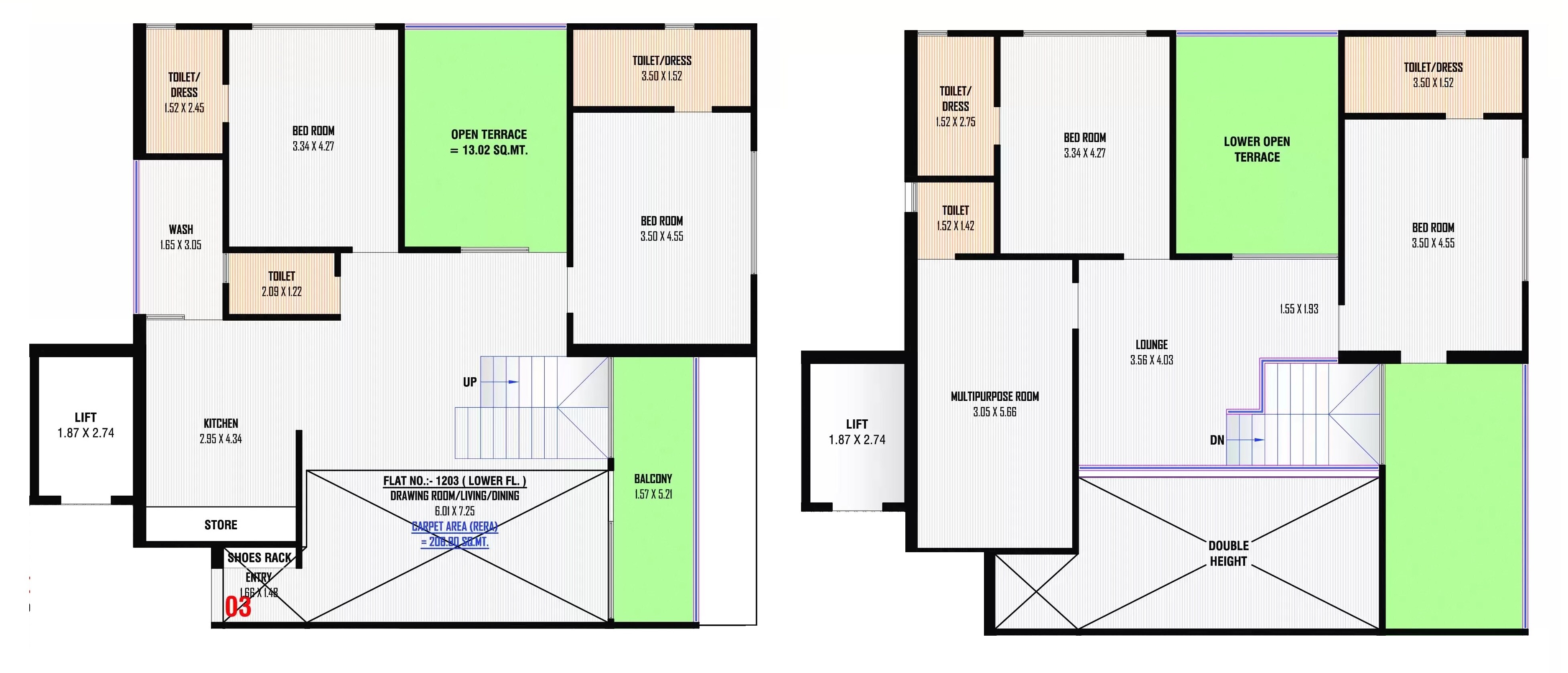 Floor plan of 4 BHK 2227 Sq. Ft. Apartment in Kanha Nest Elina, Ahmedabad