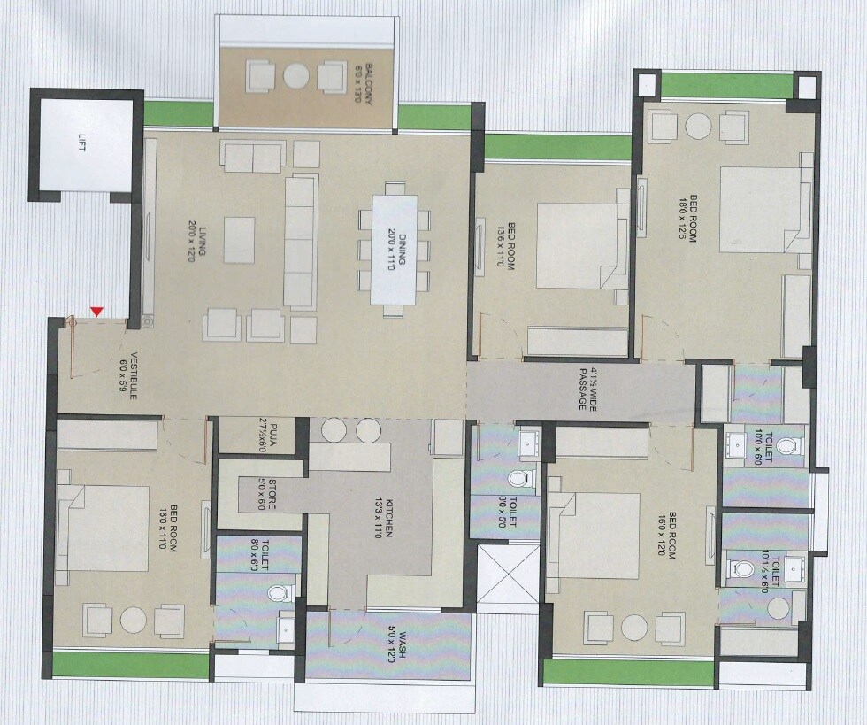 Floor plan of 4 BHK 1775 Sq. Ft. Apartment in Karnavati Vivanta Living, Ahmedabad