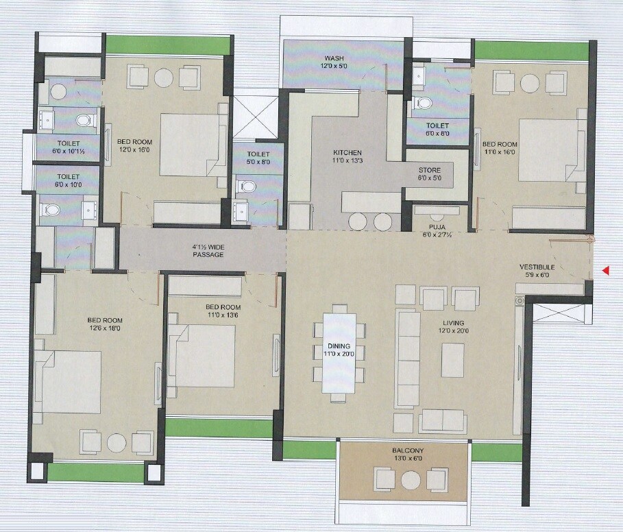 Floor plan of 4 BHK 1793 Sq. Ft. Apartment in Karnavati Vivanta Living, Ahmedabad