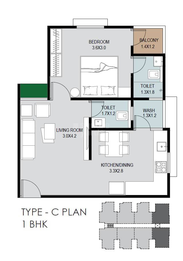 Floor plan of 1 BHK 439 Sq. Ft. Apartment in Kastbhanjan Shree Sai Hari, Ahmedabad