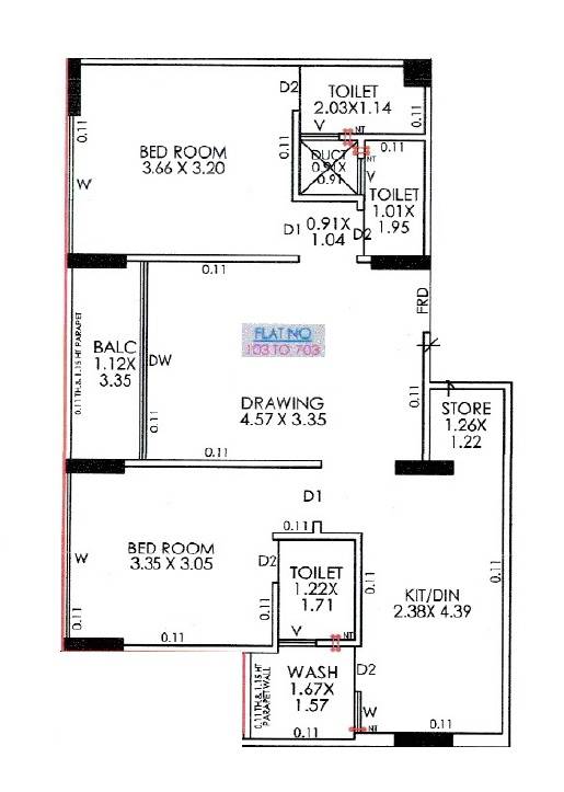 Floor plan of 2 BHK 662 Sq. Ft. Apartment in Kausar AL Hamd 42, Ahmedabad