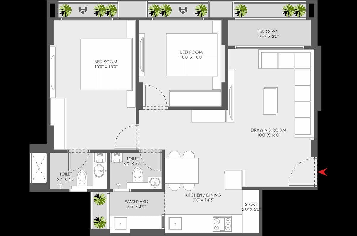 2 BHK 625 Sq. Ft. Apartment