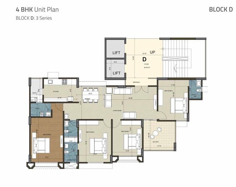 Floor plan of 4 BHK 2515 Sq. Ft. Apartment in Kavisha Pebble Bay, Ahmedabad