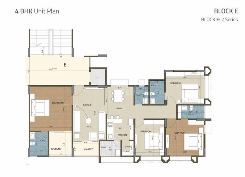 Floor plan of 4 BHK 2720 Sq. Ft. Apartment in Kavisha Pebble Bay, Ahmedabad