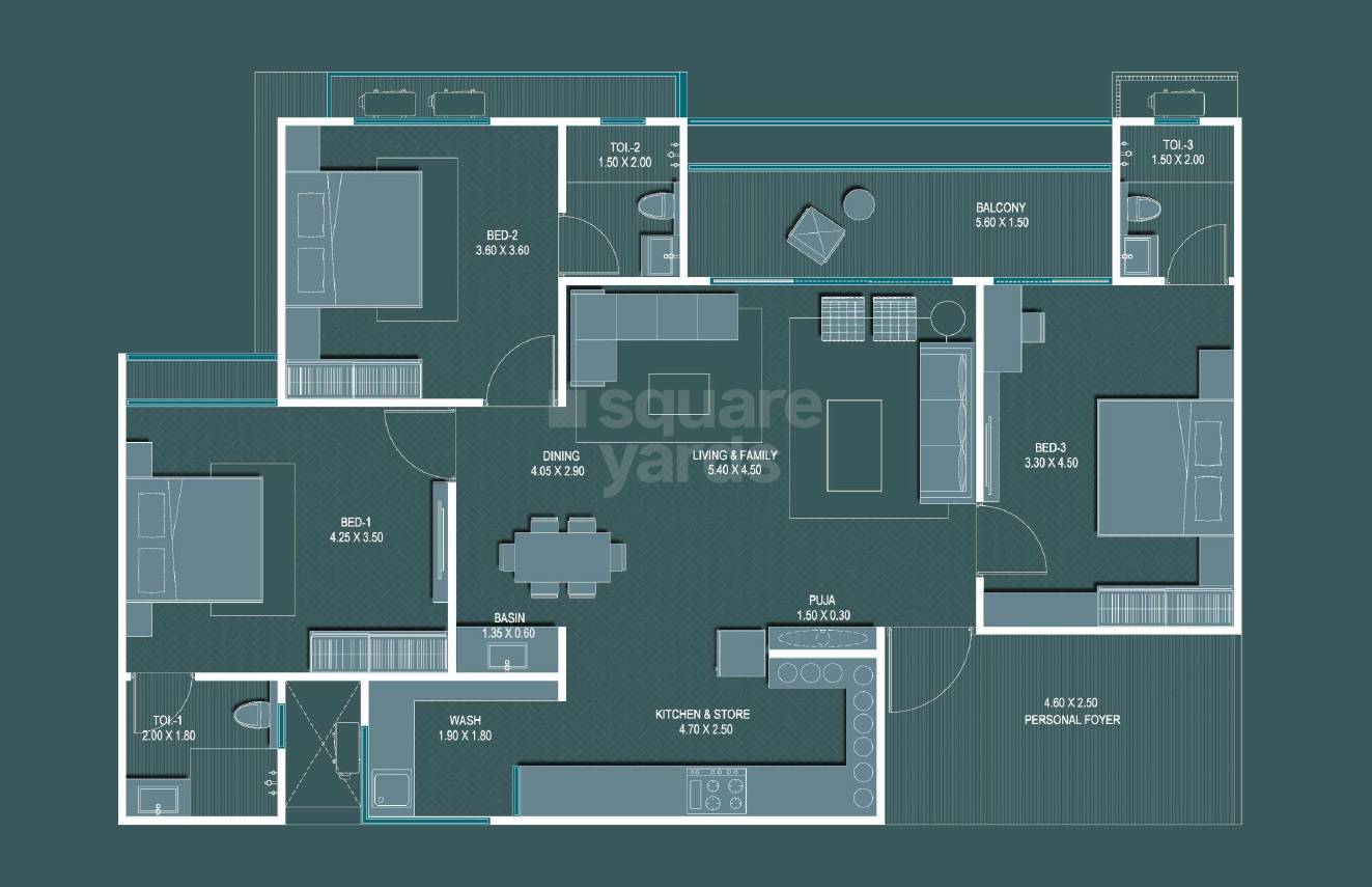 3 BHK 1100 Sq. Ft. Apartment