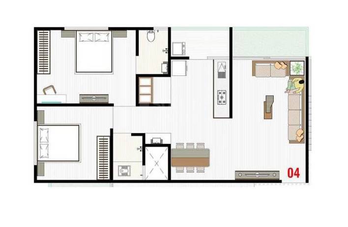 Floor plan of 2 BHK 662 Sq. Ft. Apartment in Keshav Sarthak Lake View, Ahmedabad