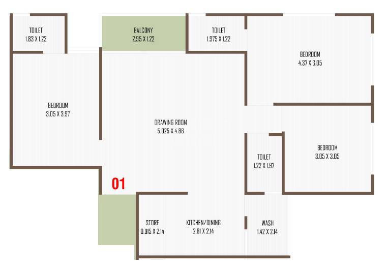 Floor plan of 3 BHK 849 Sq. Ft. Apartment in Keshav Shashwat Aura, Ahmedabad