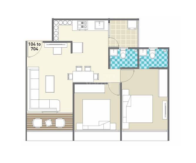 Floor plan of 2 BHK 1296 Sq. Ft. Apartment in Krishna Crown 140, Ahmedabad
