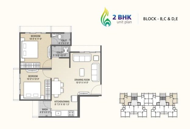 Floor plan of 2 BHK 1062 Sq. Ft. Apartment in Krishna Heights Jagatpur, Ahmedabad