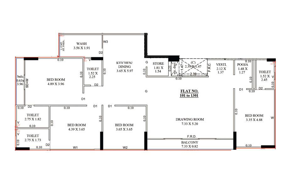 Floor plan of 4 BHK 1735 Sq. Ft. Apartment in Krishna Samay Stellar, Ahmedabad